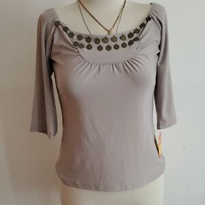 Free With Purchase Embellished 3/4 Sleeve Top